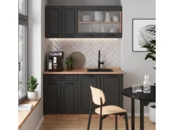 Vicco R-Line Singleküche Anthrazit Landhaus/Goldkraft Eiche 140 cm AP Marmor ohne E-Geräte< Single-Küchen