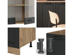 Vicco R-Line Singleküche Anthrazit Landhaus/Goldkraft Eiche 140 cm AP Marmor ohne E-Geräte< Single-Küchen