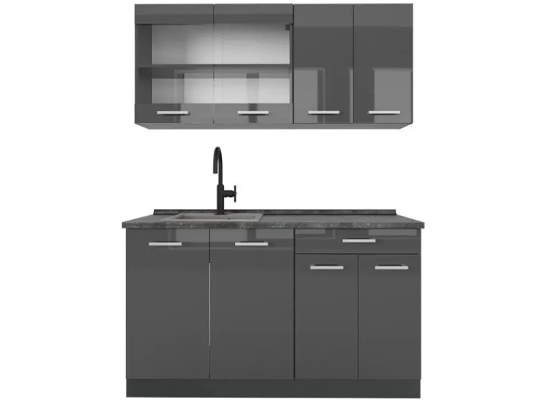 Single-Küchen|Miniküchen<Vicco R-Line Singleküche Hochglanz/ 140 cm AP ohne E-Geräte