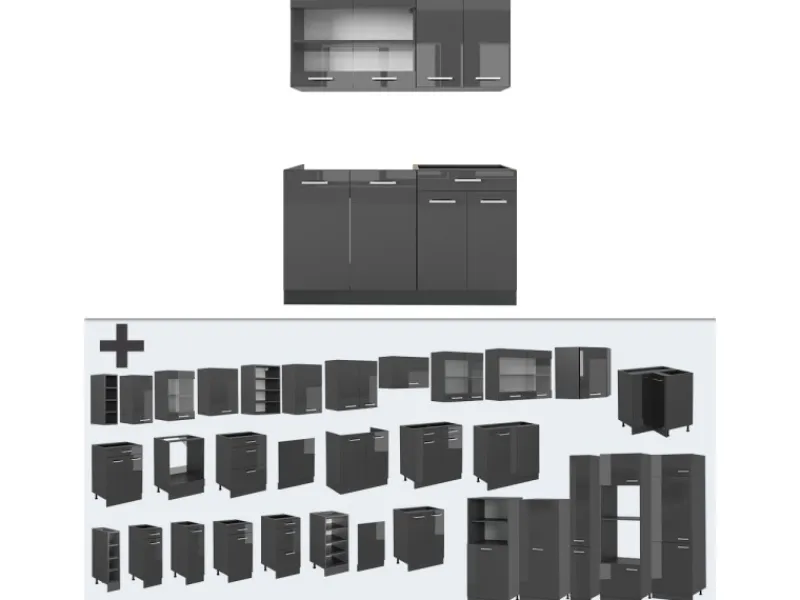 Single-Küchen|Miniküchen<Vicco R-Line Singleküche Hochglanz/ 140 cm AP ohne E-Geräte