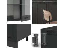 Discount Vicco R-Line Singleküche Landhaus/ 140 cm ohne Arbeitsplatte ohne E-Geräte Anthrazit
