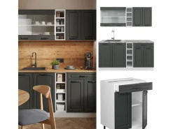 Single-Küchen<Vicco R-Line Singleküche Anthrazit Landhaus/Weiß 160 cm ohne Arbeitsplatte ohne E-Geräte