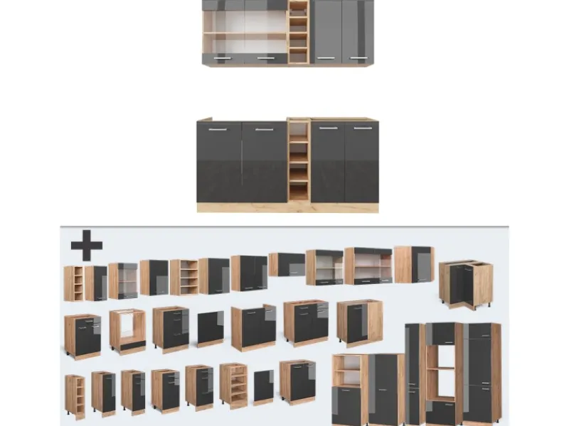 Single-Küchen<Vicco R-Line Singleküche /Goldkraft Eiche 160 cm ohne Arbeitsplatte ohne E-Geräte