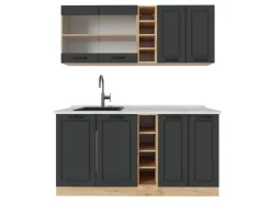 Clearance Vicco R-Line Singleküche Anthrazit Landhaus/Goldkraft Eiche 160 cm AP Marmor ohne E-Geräte Anthrazit Struktur