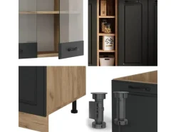 Clearance Vicco R-Line Singleküche Anthrazit Landhaus/Goldkraft Eiche 160 cm AP Marmor ohne E-Geräte Anthrazit Struktur