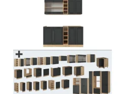 Clearance Vicco R-Line Singleküche Anthrazit Landhaus/Goldkraft Eiche 160 cm AP Marmor ohne E-Geräte Anthrazit Struktur