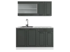 Online Vicco R-Line Singleküche Anthrazit Landhaus/Weiß 140 cm AP Marmor ohne E-Geräte Anthrazit Struktur