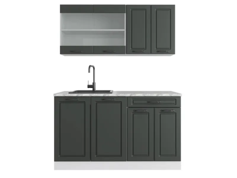 Online Vicco R-Line Singleküche Anthrazit Landhaus/Weiß 140 cm AP Marmor ohne E-Geräte Anthrazit Struktur