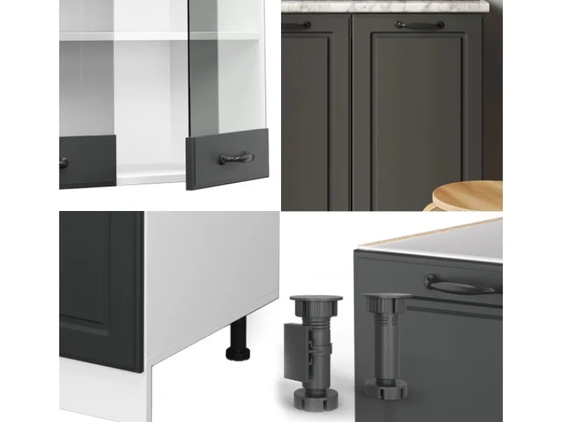 Online Vicco R-Line Singleküche Anthrazit Landhaus/Weiß 140 cm AP Marmor ohne E-Geräte Anthrazit Struktur
