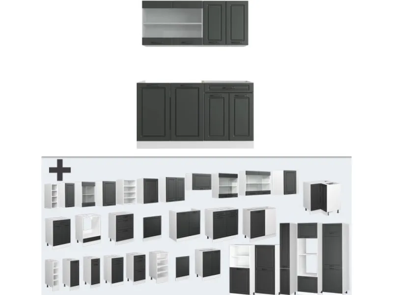 Online Vicco R-Line Singleküche Anthrazit Landhaus/Weiß 140 cm AP Marmor ohne E-Geräte Anthrazit Struktur