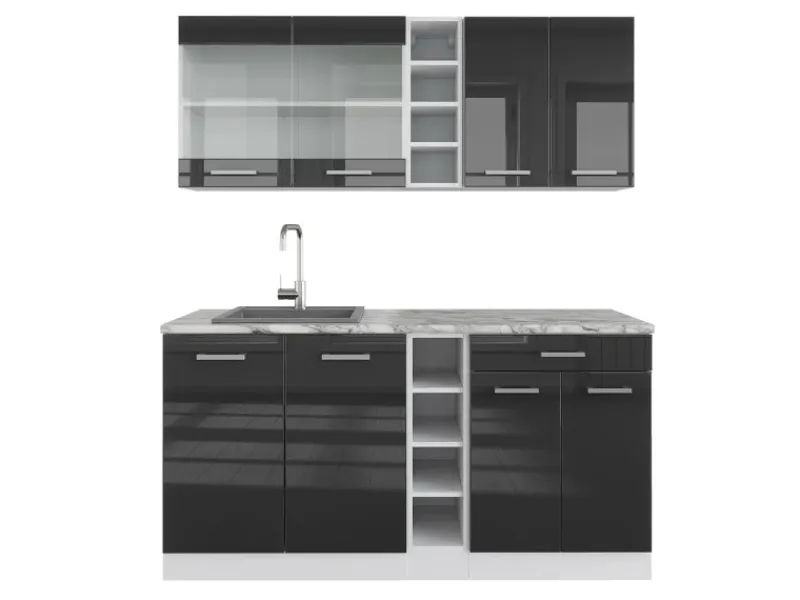 Single-Küchen<Vicco R-Line Singleküche /Weiß 160 cm AP Marmor ohne E-Geräte
