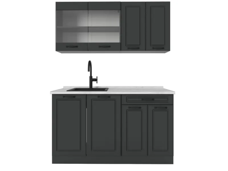 New Vicco R-Line Singleküche Landhaus/ 140 cm AP Marmor ohne E-Geräte Anthrazit