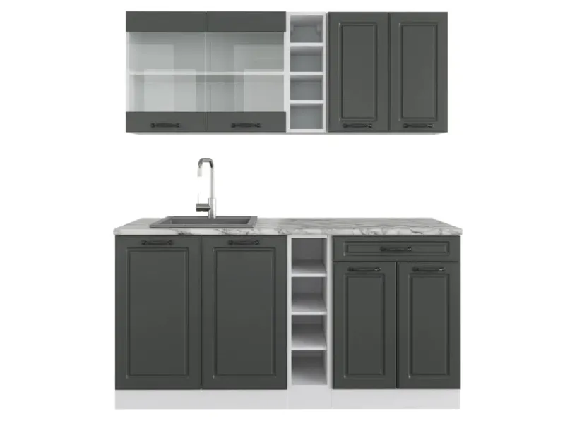 Single-Küchen<Vicco R-Line Singleküche Anthrazit Landhaus/Weiß 160 cm AP Marmor ohne E-Geräte