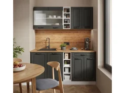 Single-Küchen<Vicco R-Line Singleküche Anthrazit Landhaus/Weiß 160 cm AP Marmor ohne E-Geräte