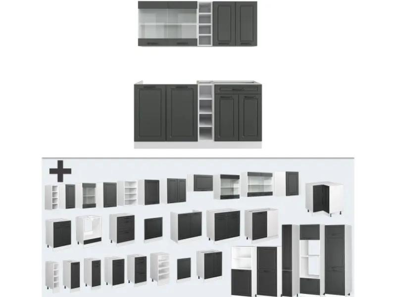 Single-Küchen<Vicco R-Line Singleküche Anthrazit Landhaus/Weiß 160 cm AP Marmor ohne E-Geräte