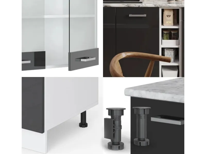 Clearance Vicco R-Line Singleküche /Weiß 160 cm ohne Arbeitsplatte ohne E-Geräte Anthrazit Hochglanz