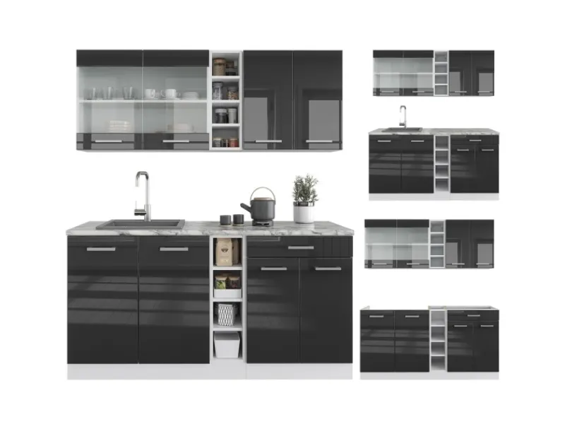 Clearance Vicco R-Line Singleküche /Weiß 160 cm ohne Arbeitsplatte ohne E-Geräte Anthrazit Hochglanz