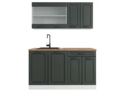 Vicco R-Line Singleküche Anthrazit Landhaus/Weiß 140 cm AP Eiche ohne E-Geräte< Single-Küchen