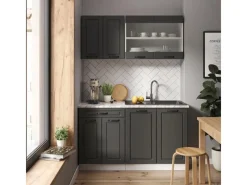 Vicco R-Line Singleküche Anthrazit Landhaus/Weiß 140 cm AP Eiche ohne E-Geräte< Single-Küchen