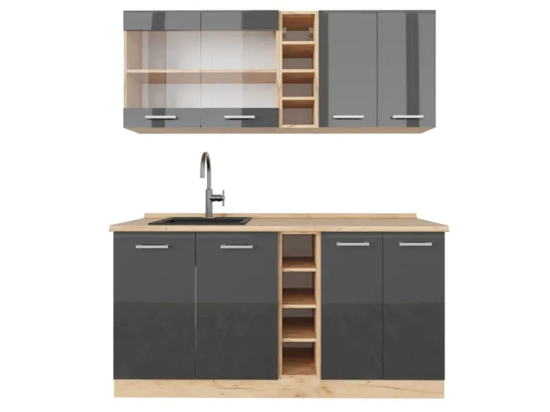 Vicco R-Line Singleküche /Goldkraft Eiche 160 cm AP Eiche ohne E-Geräte< Single-Küchen