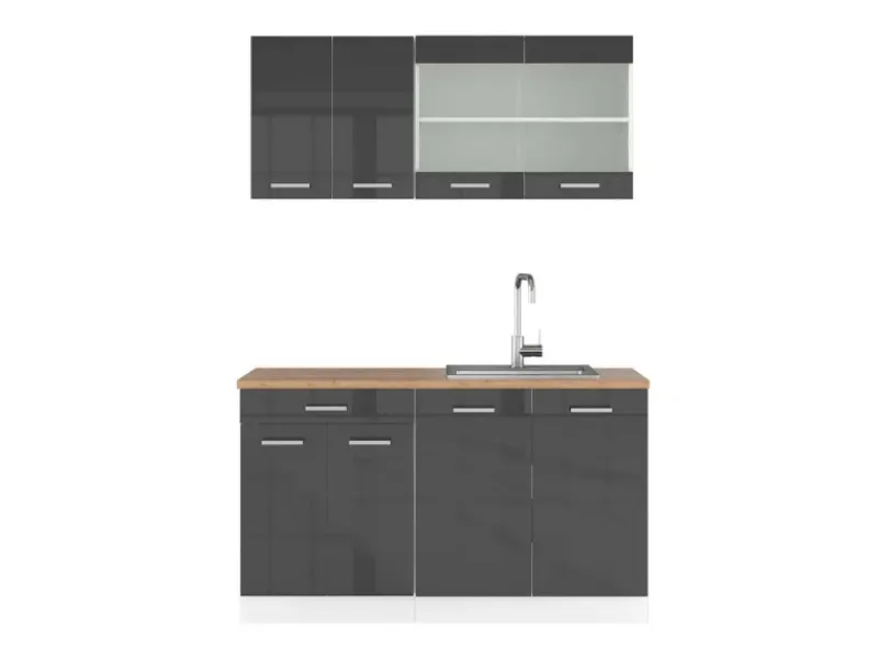 Vicco R-Line Singleküche /Weiß 140 cm AP Eiche ohne E-Geräte Anthrazit Hochglanz