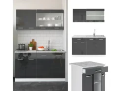 Vicco R-Line Singleküche /Weiß 140 cm AP Marmor ohne E-Geräte< Single-Küchen