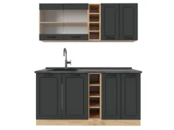 Single-Küchen|Miniküchen<Vicco R-Line Singleküche Anthrazit Landhaus/Goldkraft Eiche 160 cm AP Anthrazit ohne E-Geräte