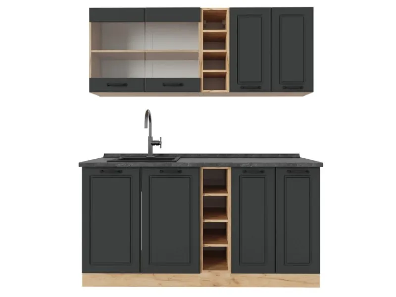 Single-Küchen|Miniküchen<Vicco R-Line Singleküche Anthrazit Landhaus/Goldkraft Eiche 160 cm AP Anthrazit ohne E-Geräte