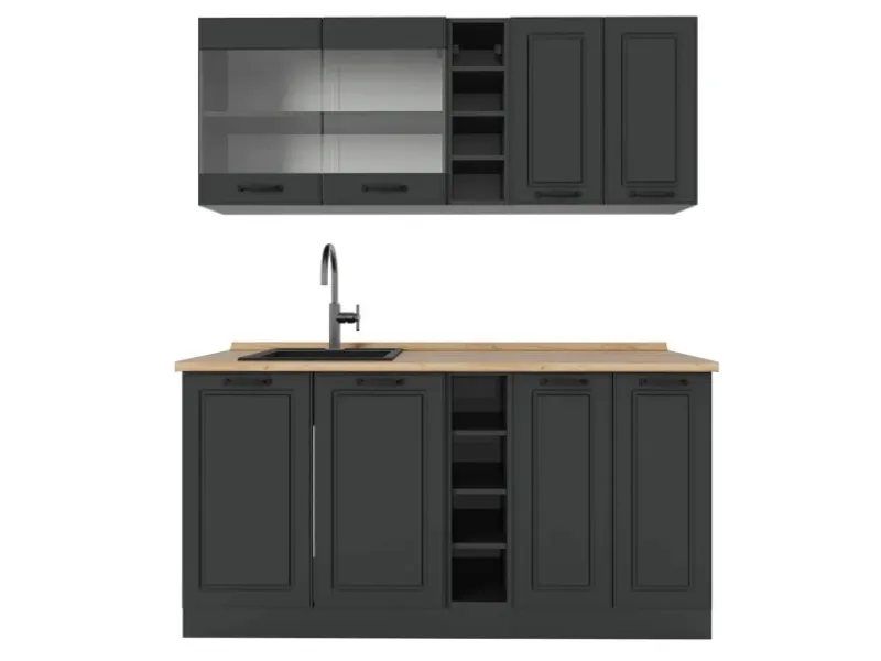 Single-Küchen<Vicco R-Line Singleküche Landhaus/ 160 cm ohne Arbeitsplatte ohne E-Geräte