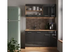 Vicco R-Line Singleküche /Goldkraft Eiche 140 cm AP Marmor ohne E-Geräte< Single-Küchen