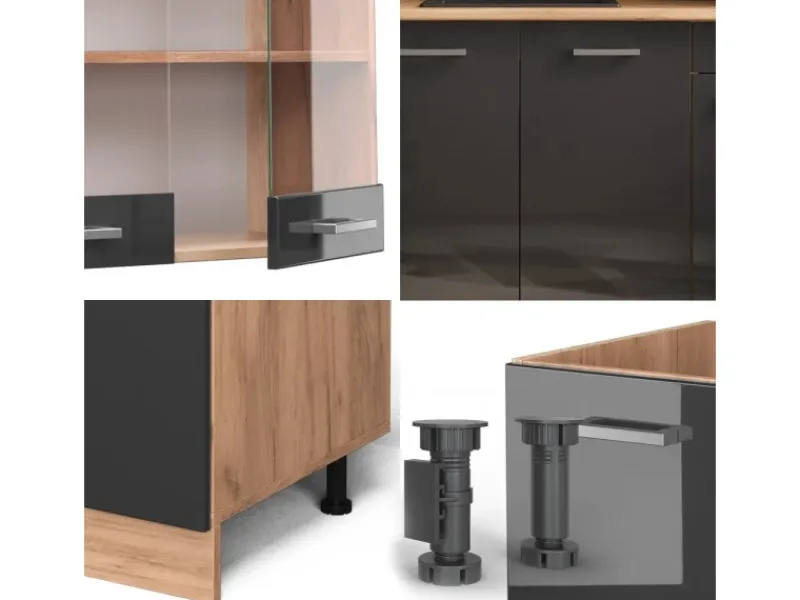 Vicco R-Line Singleküche /Goldkraft Eiche 140 cm AP Marmor ohne E-Geräte< Single-Küchen