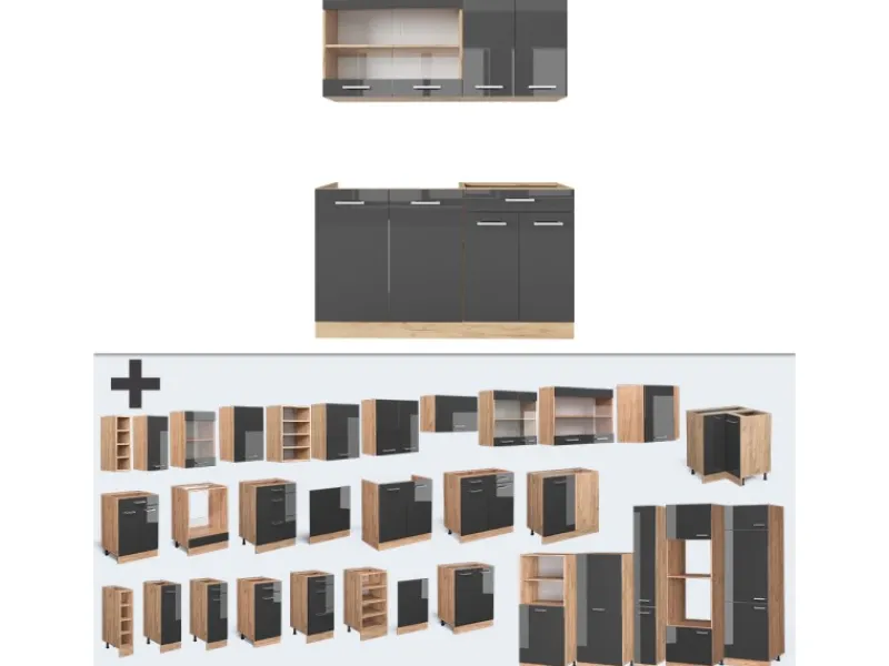 Vicco R-Line Singleküche /Goldkraft Eiche 140 cm AP Marmor ohne E-Geräte< Single-Küchen