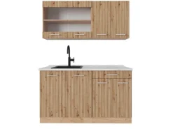 Vicco R-Line Singleküche Artisan-Eiche/Goldkraft Eiche 140 cm AP Marmor ohne E-Geräte< Single-Küchen