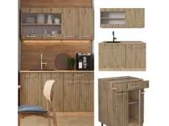 Vicco R-Line Singleküche Artisan-Eiche/Goldkraft Eiche 140 cm AP Marmor ohne E-Geräte< Single-Küchen