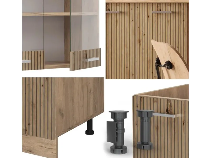 Vicco R-Line Singleküche Artisan-Eiche/Goldkraft Eiche 140 cm AP Marmor ohne E-Geräte< Single-Küchen