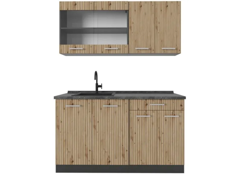 Single-Küchen<Vicco R-Line Singleküche Artisan Eiche/Anthrazit 140 cm AP Anthrazit ohne E-Geräte