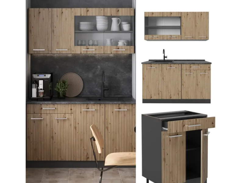 Single-Küchen<Vicco R-Line Singleküche Artisan Eiche/Anthrazit 140 cm AP Anthrazit ohne E-Geräte