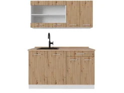 Single-Küchen<Vicco R-Line Singleküche /Weiß 140 cm AP Eiche ohne E-Geräte
