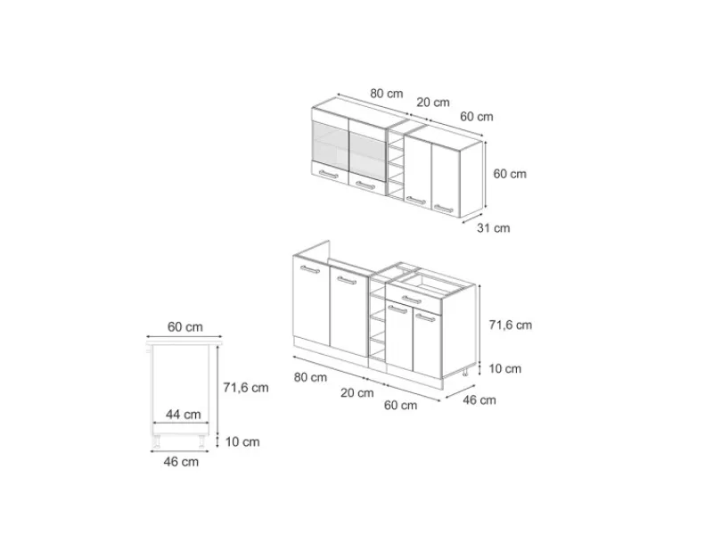 Best Vicco R-Line Singleküche /Weiß 160 cm ohne Arbeitsplatte ohne E-Geräte Artisan Eiche