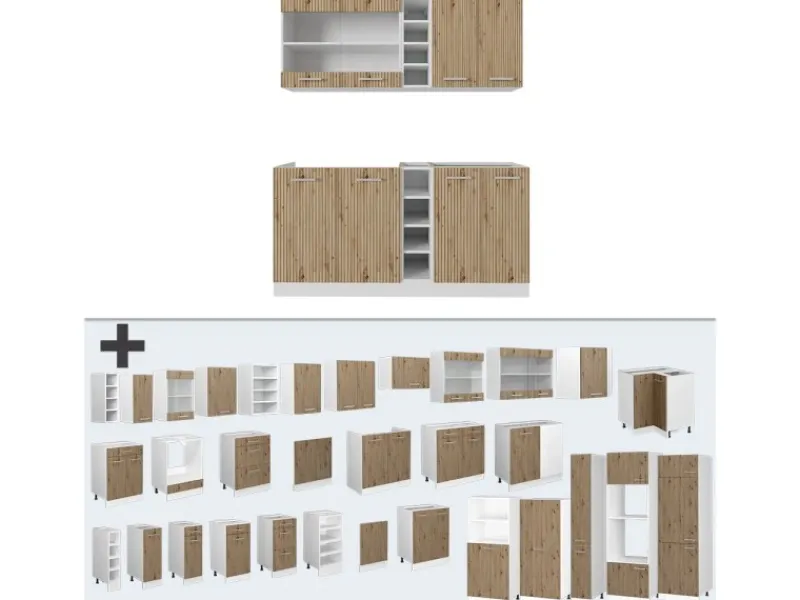 Best Vicco R-Line Singleküche /Weiß 160 cm ohne Arbeitsplatte ohne E-Geräte Artisan Eiche