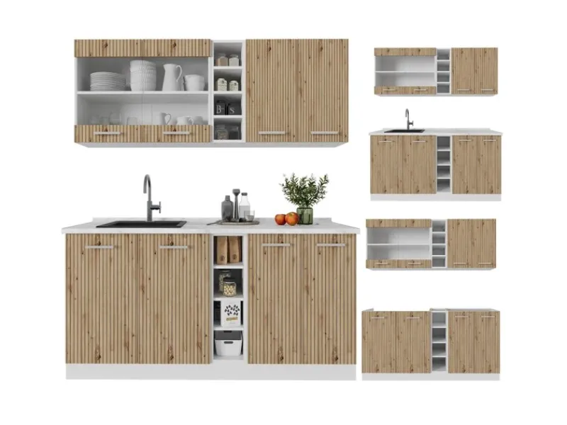 Best Vicco R-Line Singleküche /Weiß 160 cm ohne Arbeitsplatte ohne E-Geräte Artisan Eiche
