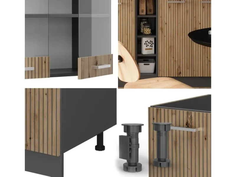 Vicco R-Line Singleküche Artisan Eiche/Anthrazit 160 cm AP Anthrazit ohne E-Geräte< Single-Küchen