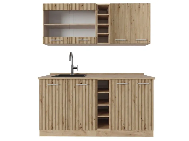 Vicco R-Line Singleküche Artisan-Eiche/Goldkraft Eiche 160 cm AP Eiche ohne E-Geräte Artisan Eiche