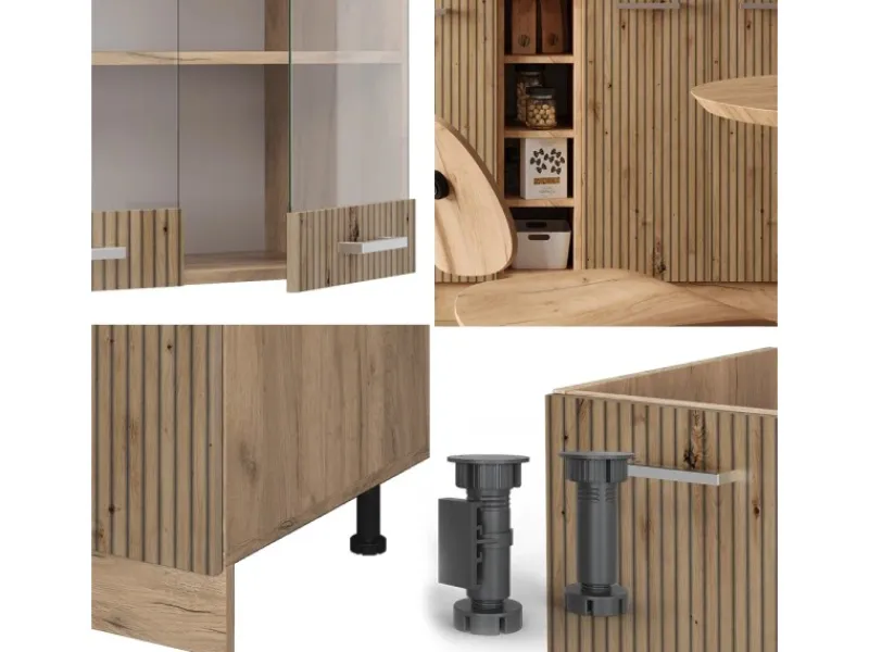 Vicco R-Line Singleküche Artisan-Eiche/Goldkraft Eiche 160 cm AP Eiche ohne E-Geräte Artisan Eiche