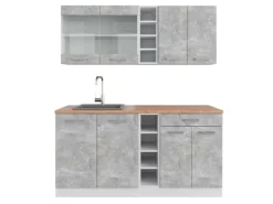 Sale Vicco R-Line Singleküche Beton/Weiß 160 cm AP Eiche ohne E-Geräte Betongrau