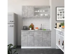 New Vicco R-Line Singleküche Beton/Weiß 140 cm AP Anthrazit ohne E-Geräte Betongrau