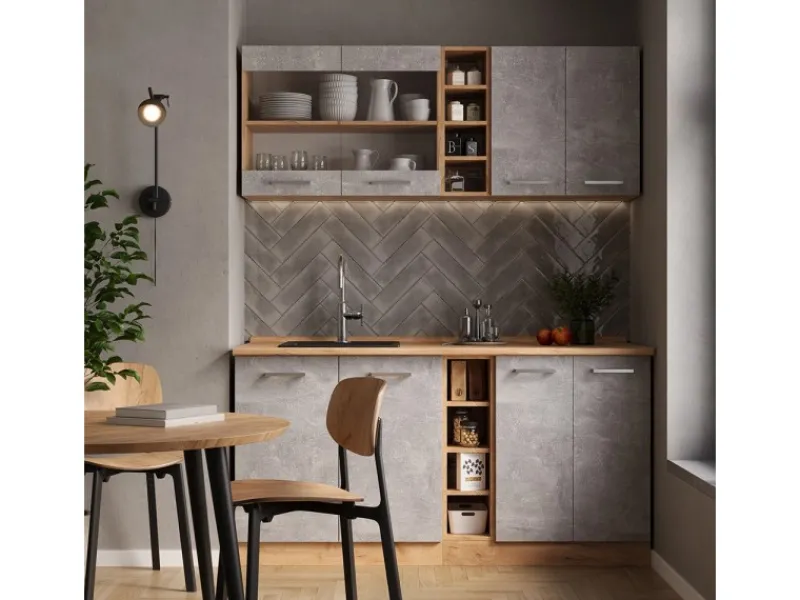 Vicco R-Line Singleküche /Goldkraft Eiche 160 cm AP Anthrazit ohne E-Geräte< Single-Küchen|Miniküchen