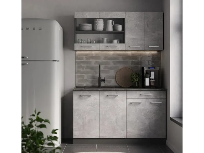 Best Vicco R-Line Singleküche /Anthrazit 140 cm ohne Arbeitsplatte ohne E-Geräte Beton