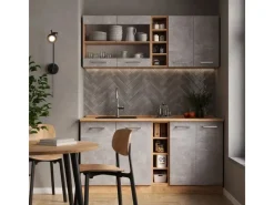 Single-Küchen|Miniküchen<Vicco R-Line Singleküche /Goldkraft Eiche 160 cm AP Marmor ohne E-Geräte