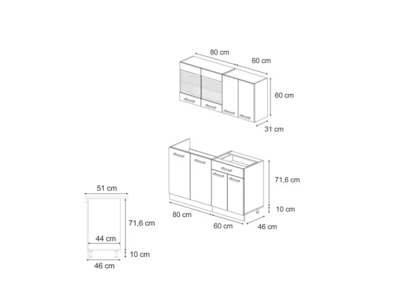 Clearance Vicco R-Line Singleküche /Anthrazit 140 cm AP Anthrazit ohne E-Geräte Beton